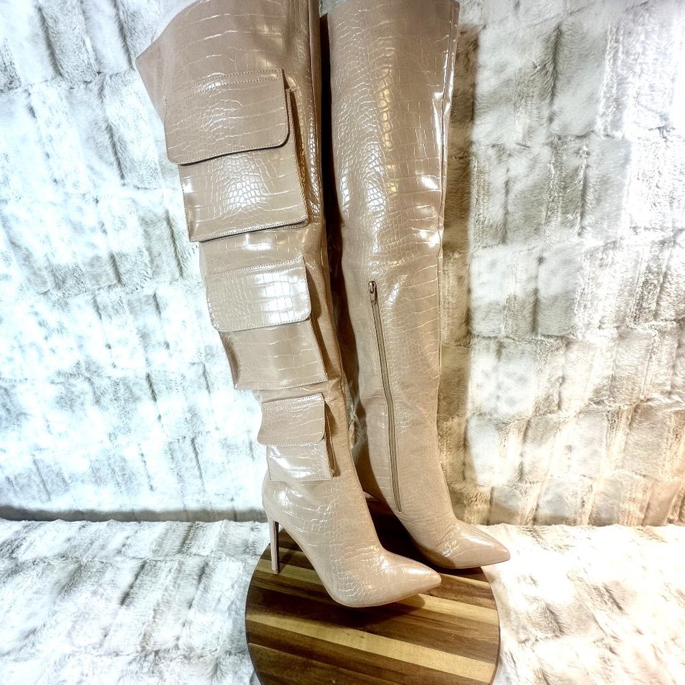 Mata Nude Croc Over The Knee Boot With Pockets